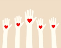 hands raising love with heart